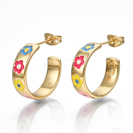Brass Enamel Stud Earrings EJEW-T014-07G-NF-1