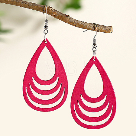Hollow Out Teardrop Wood Dangle Earrings FS-WG56C65-05-1