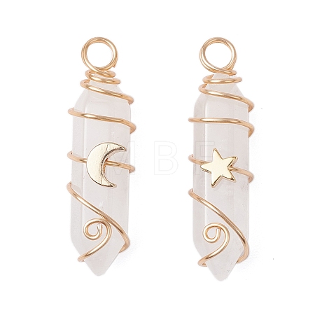 2Pcs 2 Styles Natural Quartz Crystal Double Terminated Pointed Pendants PALLOY-JF03122-05-1