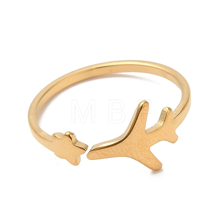 Ion Plating(IP) 304 Stainless Steel Star & Airplane Open Cuff Ring for Women RJEW-M149-12G-1