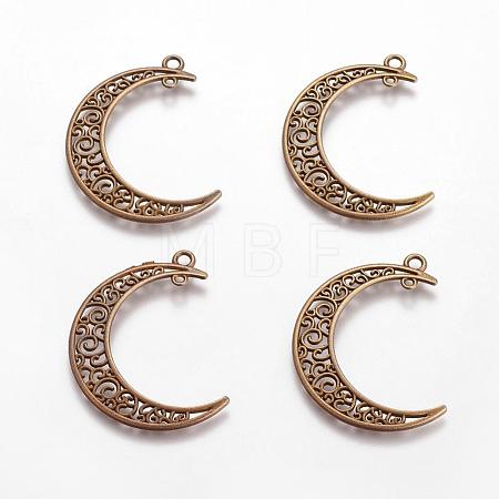 Tibetan Style Alloy Hollow Moon  2-Loop Link Pendants TIBEP-5312-AB-FF-1