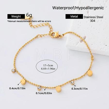 304 Stainless Steel Pave Clear Cubic Zirconia Charm Bracelets for Women EP0929-3-1