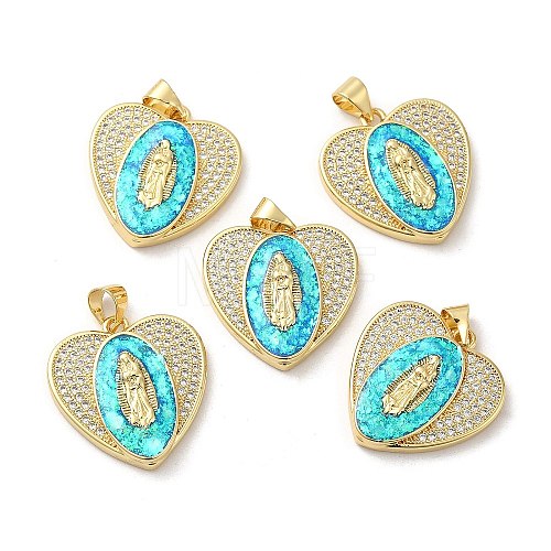Rack Plating Brass Micro Pave Cubic Zirconia with Synthetic Opal Pendants KK-D088-30G-1