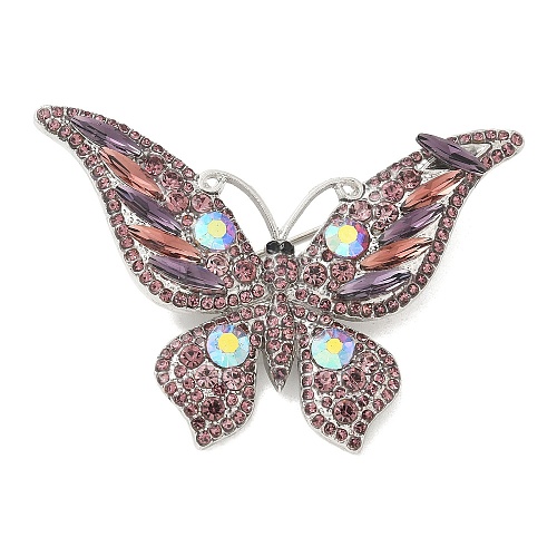 Butterfly Platinum Zinc Alloy Rhinestone Brooches JEWB-R051-01P-02-1