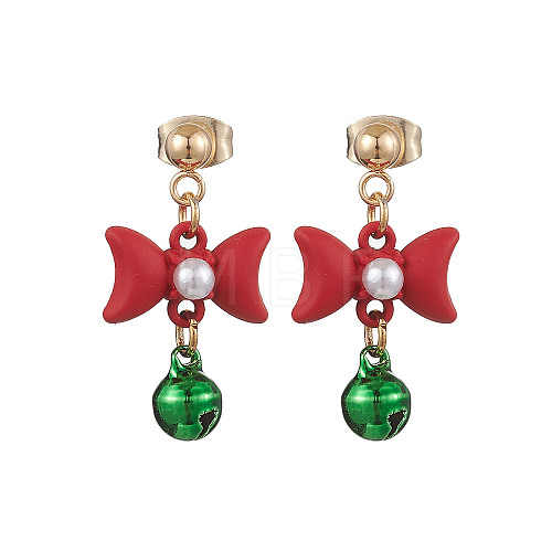 Bowknot Alloy with Acrylic & Brass Bell Stud Dangle Earrings EJEW-JE06092-1