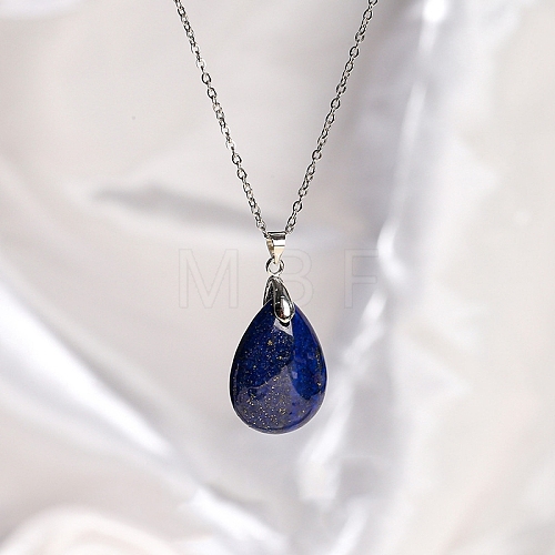 Natural Lapis Lazuli Teardrop Pendant Necklaces PW-WG17918-03-1