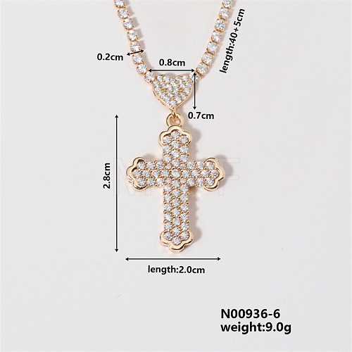 Chic Cross Necklace with Shiny Diamonds and Virgin Mary Pendant WL1506-6-1