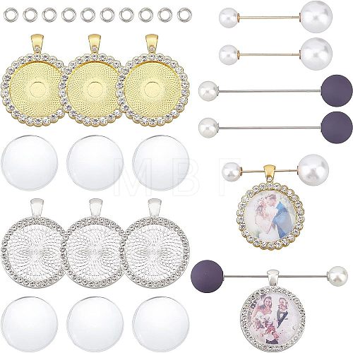 DIY Flat Round Pendant Brooch Making Kits DIY-CA0004-03-1