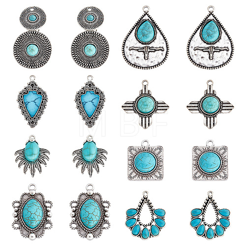 16Pcs 8 Styles Synthetic Turquoise Pendants FIND-SC0003-47-1