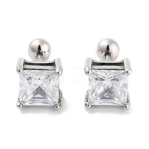 Square 316 Surgical Stainless Steel Pave Cubic Zirconia Ear False Plugs for Women Men EJEW-Z050-34C-01P-1