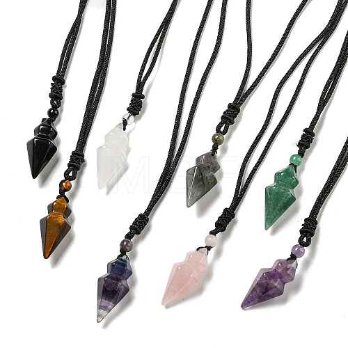 Natural Mixed Gemstone Conical Pendulum Pendant Necklace with Nylon Cord for Women NJEW-B106-01-1