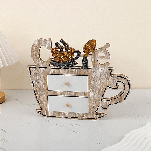 Coffee Theme Wooden Multi-Layer Jewelry Storage 2 Drawer Boxes PW-WGCBB9D-02-1