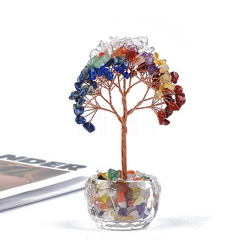 Natural Gemstone Chips Tree of Life Decorations PW-WG40737-05-1