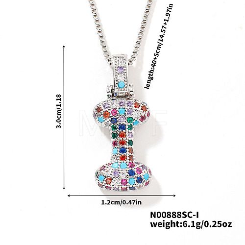 Brass Pave Colorful Cubic Zirconia Letter Pendant Box Chain Necklaces NU0575-35-1