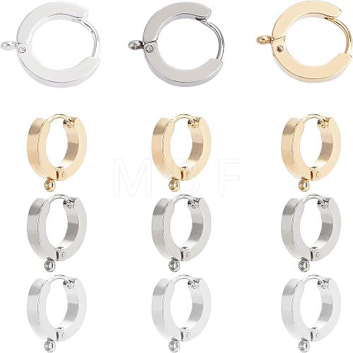 Unicraftale 12Pcs 3 Colors 304 Stainless Steel Huggie Hoop Earrings Findings STAS-UN0023-05-1