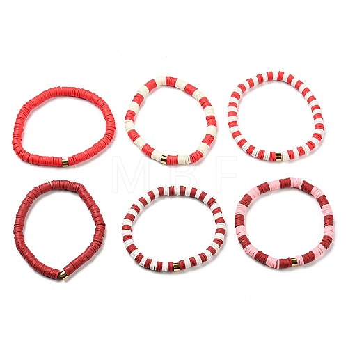 Handmade Polymer Clay Heishi Beads Stretch Bracelets Sets BJEW-JB05902-08-1