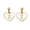 304 Stainless Steel Pave Natural White Shell Heart with Initial Slice Pendants STAS-R168-25G-X-1