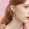 4 Pair 4 Color Natural Pearl & Glass Teardrop with Flower Dangle Earrings EJEW-TA00222-6