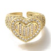 Rack Plating Heart Brass Clear Cubic Zirconia Wide Open Cuff Rings RJEW-S411-12G-02-2