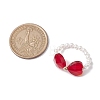 Heart Bowknot Transparent Glass & Shell Pearl Beaded Finger Rings RJEW-TA00123-3