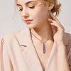 1Pc Natural Amethyst Bullet Macrame Pouch Pendant Alloy Chain Necklaces NJEW-PA0001-01B-6