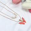 Alloy Enamel & Round Imitation Pearl Double Layered Butterfly Pendant Necklaces for Women WG304A4-03-1