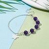 Natural Malaysia Jade(Dyed) Beaded Bracelet with 304 Stainless Steel Rolo Chains BJEW-JB08145-01-2