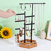 8-Tier T Bar Iron Earring Organizer Display Stands with Hexagon Wood Trays EDIS-WH0022-46-3