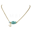 Ocean Synthetic Turquois Starfish & Handmade Porcelain Fish Pendant 304 Stainless Steel Cable Chain Necklaces NJEW-JN06139-3