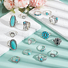 16Pcs 16 Style Flower & Oval & Eagle & Teardrop & Feather Synthetic Turquoise Finger Rings Set RJEW-AN0001-06-5