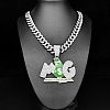 Hiphop Style Zinc Alloy Full Crystal Rhinestone Enamel Letter MG Green Money Bag Pendant Cuban Link Chain Necklaces for Men WGCD60A-02-1