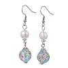 Round Natural Cultured Freshwater Pearl & Lampwork Dangle Earrings EJEW-JE06881-4