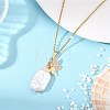Natural Boraque Keshi Pearl Rectangle and Brass Crystal Rhinestone Butterfly Pendant 304 Stainless Steel Cable Chain Necklaces for Women NJEW-JN06192-1