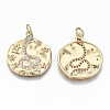 Hammered Brass Micro Pave Clear Cubic Zirconia Pendants KK-T062-28G-NF-2