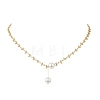White Round Shell Pearl Pendant Brass Oval Link Chain Necklaces for Women NJEW-JN05695-2