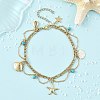 Ocean Synthetic Turquoise Beads & Alloy Starfish Shell Shape Charm Anklets with 304 Stainless Steel Cable Chain Tassel for Women AJEW-TA00069-1
