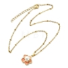 Brass Enamel & Shell Pearl Pink Flower Pendant Satellite Chain Necklaces for Women NJEW-JN06111-3