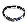 Natural Lapis Lazuli Round Bead Braided Leather Cord Bracelets for Men Women BJEW-A009-11P-03-1