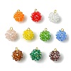 Handmade Nylon Wired Glass Beaded Pendants with Glass Pearl Round Bead PALLOY-CJ00105-1