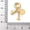 Brass Pink Enamel European Dangle Charms KK-D502-05G-3