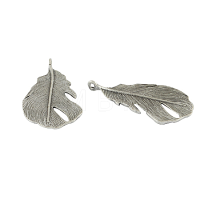 Tibetan Style Alloy Feather Large Pendants TIBEP-K1720-AS-RS-1