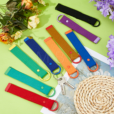 9Pcs 9 Colors Alloy Polyester Keychains KEYC-FH0001-80A-1