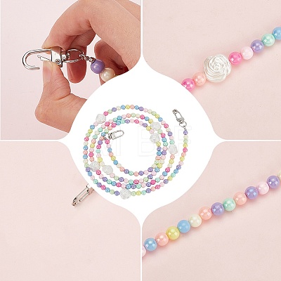 Rainbow Macaron Color Resin Round & Rose Beaded Mobile Phone Straps DIY-WH0401-73-1
