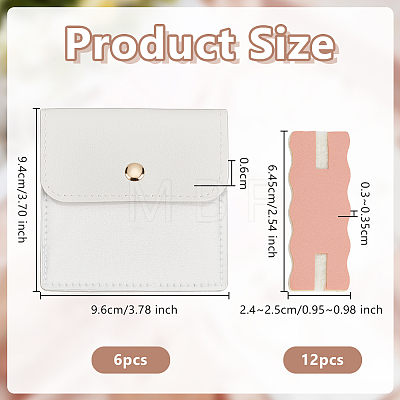 6Pcs Square PU Leather Jewelry Storage Bags with Iron Button ABAG-OC0001-18E-1
