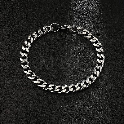 201 Stainless Steel Curb Chain Bracelets with Lobster Claw Clasps for Men BJEW-P316-01B-P-1