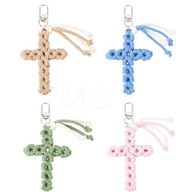 4Pcs Cotton Cross Pendant Decorations HJEW-TA00444-1