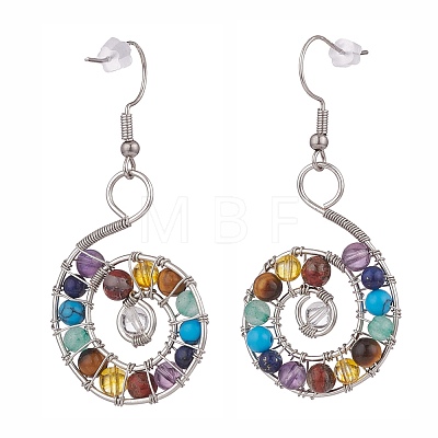 3 Pairs 3 Color Natural & Synthetic Mixed Gemstone Braided Vortex Dangle Earrings EJEW-JE04906-1