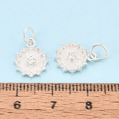 925 Sterling Silver Micro Pave Clear Cubic Zirconia Flower Charms STER-T009-20S-1