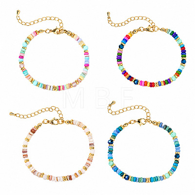 4 Colors Bohemian Dyed Natural Shell Heishi Beaded Bracelet Sets MF5991-3-1