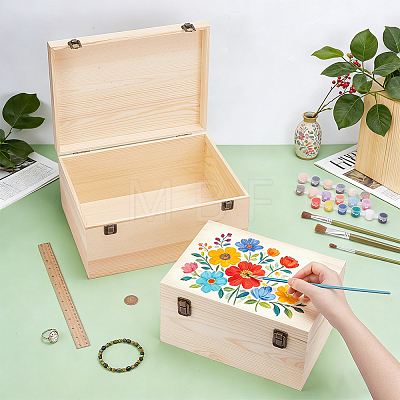 2Pcs 2 Sizes Wooden Packaging Boxes with Hinged Lid CON-WH0086-247-1